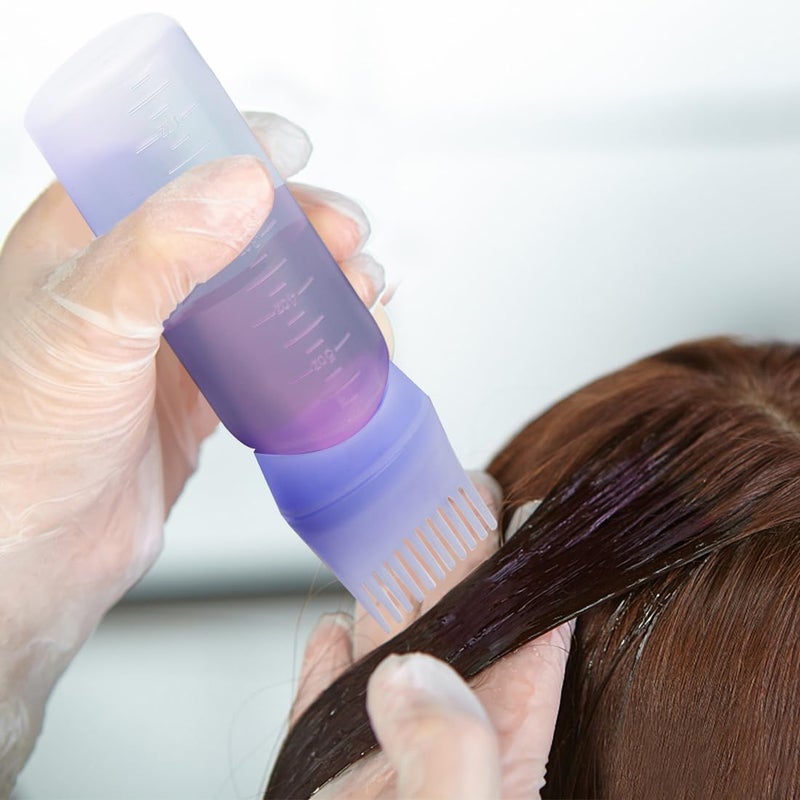 ELANE 4 Pcs Root Comb Applicator Bottle, 6oz, Hair Oil Applicator Bottle for Hair, Salon, Travel, Camping (White+Purple) - Image 4